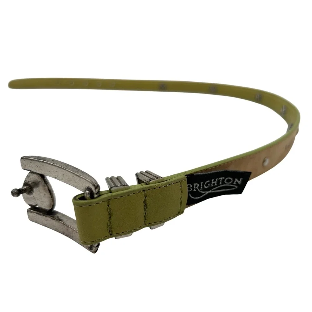 Y2K Brighton Lime Green Leather Belt Silver Heart Buckle Womens Size‎ Medium